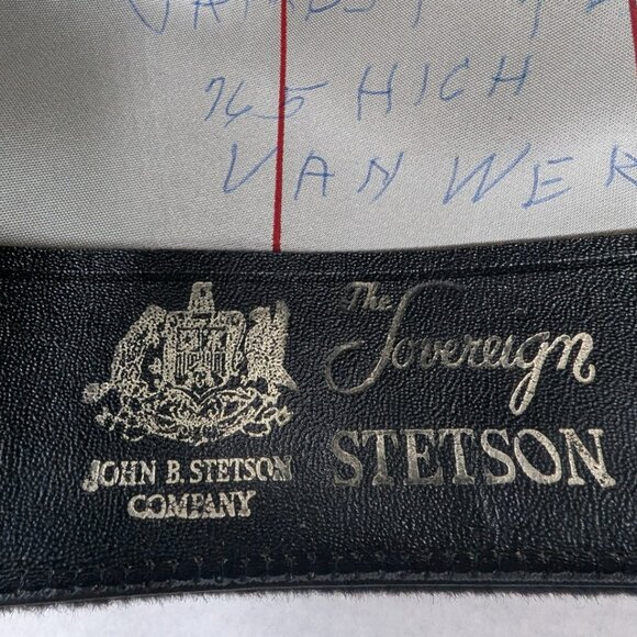 Vintage STETSON Sovereign Black Felt Men's Fedora Feathered Hat Sz 7 3/8 - Picture 8 of 17